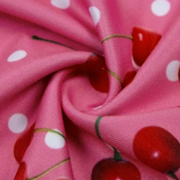 🍒 Pink Cherry & White Polka Dot Dress W/Lace (L) - Picture 9 of 10